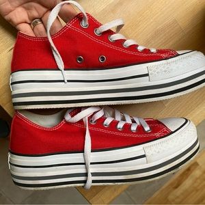 Red low top platform converse shoes